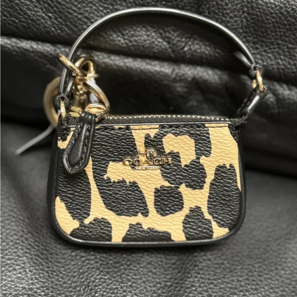 NWT Coach Mini Nolita Leather Bag Charm Key Chain With Leopard Print CX073